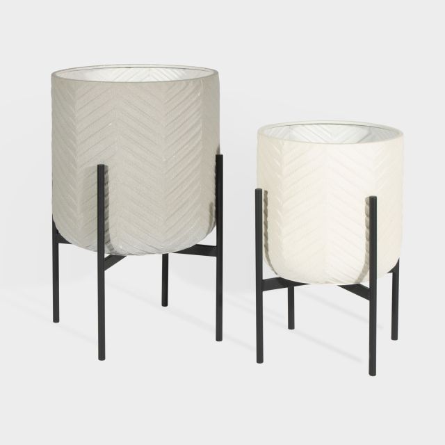 Gardenia Metal Floor Planters, S2 White &amp; Grey